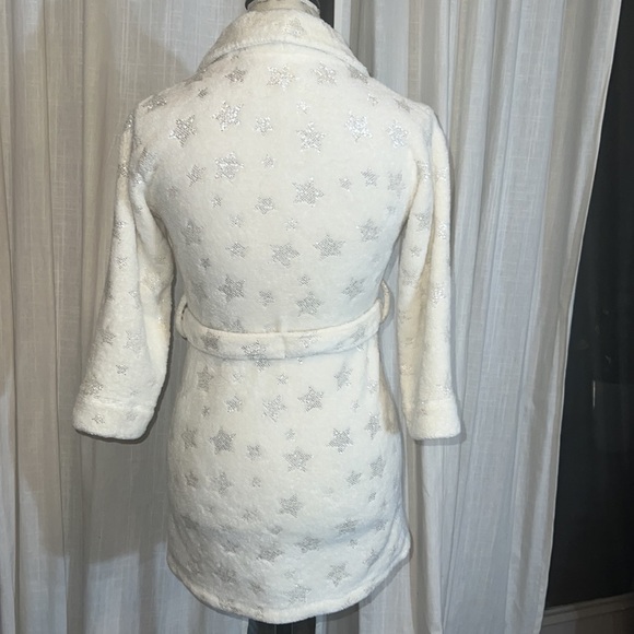 Wonder Nation ivory white silver sparkle star furry robe with belt pockets M 7-8 - Picture 4 of 8